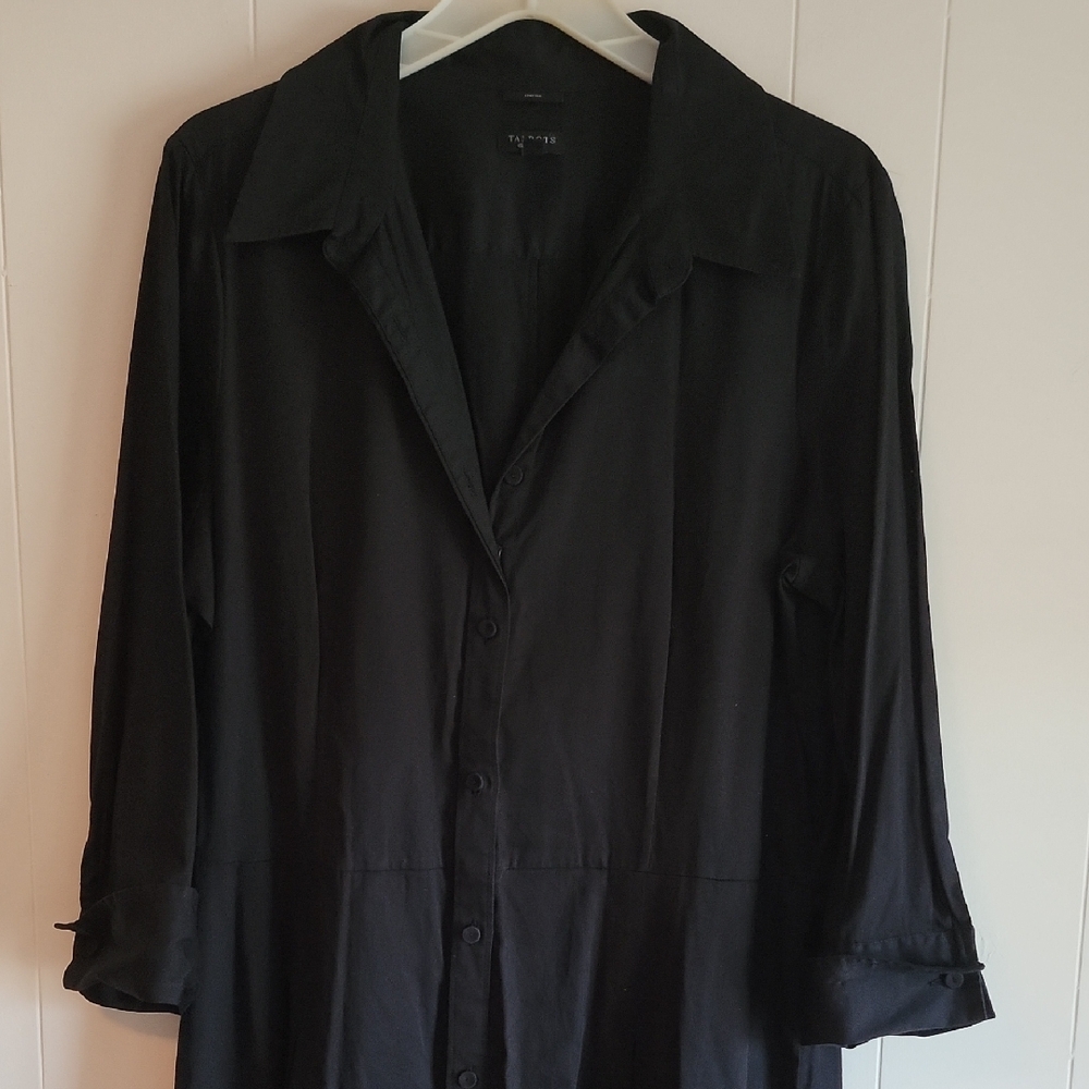 Talbots Black Stretch Shirt Dress French Cuffs Plus Size 18